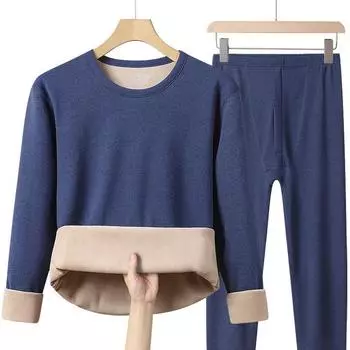 Комплект зимнего термобелья с добавлением утолщенного бархата, мужские кальсоны, сохраняющие тепло, топы + штаны, удобные комплекты термобелья L чёрный