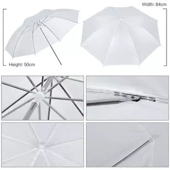 Комплект зонтов для студийной фотографии с 33-дюймовыми белыми зонтами * 2 + металлические подставки для штатива 2 м * 2 + E27 EU Plug