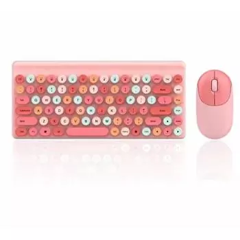 Комплекты беспроводной игровой клавиатуры и мыши 2,4 г для настольного компьютера, 86-клавишная беспроводная клавиатура и мышь, комбинированный эргономичный дизайн розовый