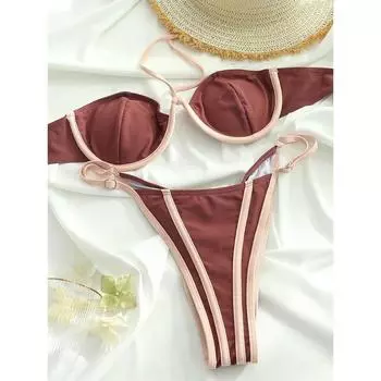 Комплекты бикини с окантовкой для женщин, купальники с открытыми плечами, сексуальные бикини, лоскутный купальник, купальный костюм с леопардовым принтом, пляжная одежда S чёрный