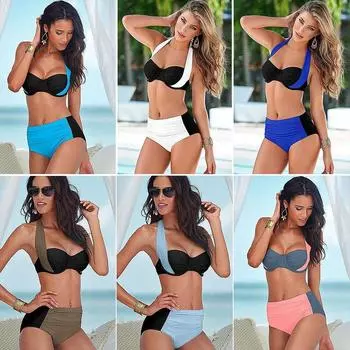 Комплекты бикини, женские купальники с открытой спиной, женские пляжные плиссированные купальники S серый/розовый