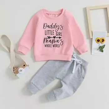 Комплекты брюк из 2 предметов для маленьких девочек, пуловеры с длинными рукавами и буквенным принтом, комплекты брюк на шнурке 0-6 Months розовый