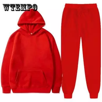 Комплекты брюк, зимние комплекты из двух предметов, женский спортивный костюм, пара, осенние брюки, толстовки, костюм, женский повседневный однотонный спортивный костюм с капюшоном 2XL красный