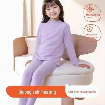 Комплекты детского термобелья: Флисовый зимний комбинезон из двух частей с высоким воротником для детей среднего и крупного возраста. 110cm (Recommended 100-110cm)