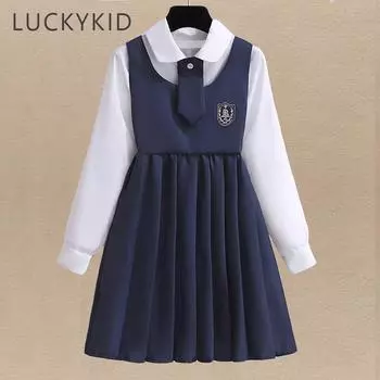 Комплекты детской одежды для девочек, школьная форма, детская блузка, платье, костюм, костюмы для подростков, весна-осень, платья для детей 6, 8, 10, 12, 14 лет 90