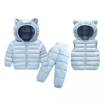 Комплекты детской одежды осень-зима, теплые комплекты детской одежды из искусственного пуха, детские зимние комбинезоны для девочек, пальто для мальчиков, комплекты из 3 предметов 120cm синий