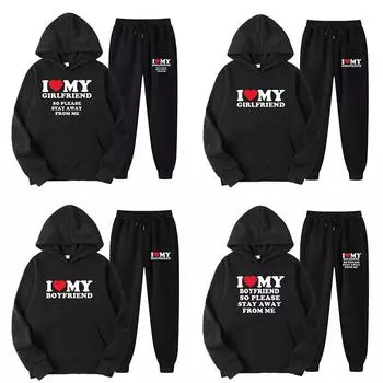 Комплекты для пар, мужские толстовки с принтом «Я люблю своего парня», спортивные штаны, костюмы из 2 предметов, женские спортивные костюмы, толстовки и джоггеры, комплекты для влюбленных L