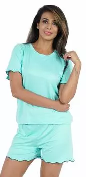 Комплекты для сна из 2 предметов Inkmeso для женщин с короткими рукавами, футболками и шортами S аква голубой