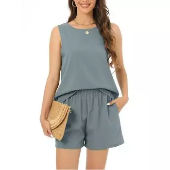 Комплекты для женщин, комплекты из 2 предметов, топ без рукавов и шорты, пижамные комплекты, спортивные костюмы, спортивные костюмы L серый