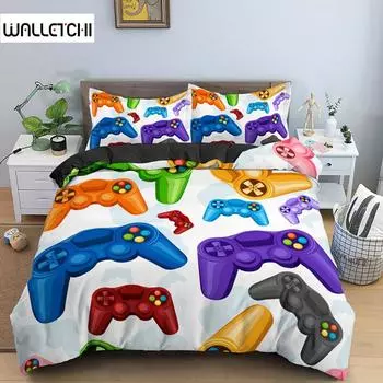 Комплекты игровых постельных принадлежностей для мальчиков, геймерское одеяло, пододеяльник, игровой декор для спальни, односпальная кровать размера «king-size», комплект постельного белья из полиэстера, домашний текстиль EU single(135x200cm)
