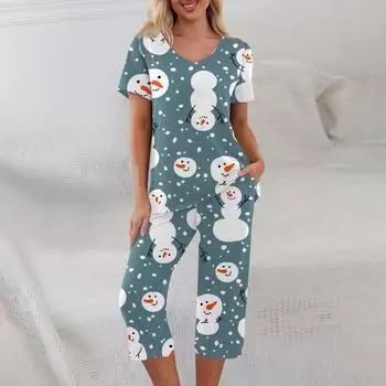 Комплекты из 2 предметов для женщин, летний топ с короткими рукавами и брюки с карманами, мягкие комплекты для тренировок S тёмно-синий