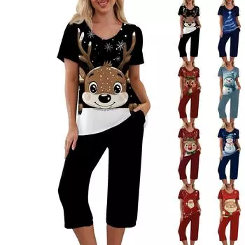 Комплекты из 2 предметов для женщин, летний топ с короткими рукавами и брюки с карманами, мягкие комплекты для тренировок M чёрный