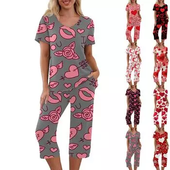 Комплекты из 2 предметов для женщин, летний топ с короткими рукавами и брюки с карманами, мягкие комплекты для тренировок XL