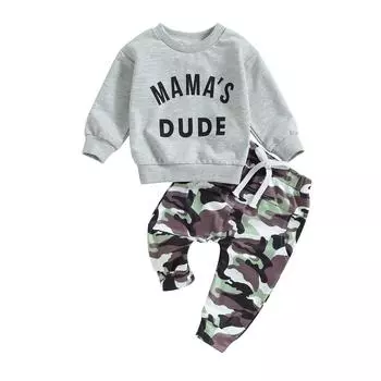 Комплекты из 2 шт. штанов для маленьких мальчиков, комплекты из толстовки с длинными рукавами и брюками на шнурке, 6 мес., 12 мес., 18 мес., 24 мес., 3 года 6-12 Months серый