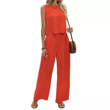 Комплекты из частей для женщин, летние наряды, жилет без рукавов и широкие брюки, завязка сзади M шафрановый