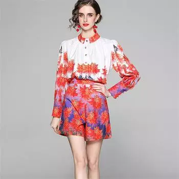 Комплекты из двух предметов с принтом, женские комплекты из двух предметов, женские летние блузки из 2 предметов, топ + шорты, женский спортивный костюм для женщин, костюмы M красный