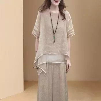 Комплекты из двух предметов, женская рубашка с рукавами, длинные топы и брюки, широкие брюки, эластичные повседневные свободные костюмы с высокой талией, большие размеры S хаки