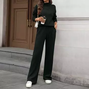 Комплекты из двух вещей для женщин, повседневные свободные рубашки с длинным рукавом и шорты на кулиске с высокой посадкой, спортивный костюм, осенние наряды S чёрный