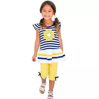 Комплекты летней одежды для девочек из 2 предметов: футболка принцессы Дейзи + брюки, детские хлопковые костюмы, новые 90/M