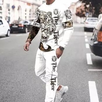Комплекты мужской одежды, модная обязательная спортивная одежда, футболки с длинными рукавами с 3D принтом, мужские пуловеры, повседневные спортивные штаны, комплект S