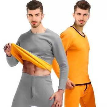 Комплекты нижнего белья Зимний длинный толстый комплект термобелья сохраняет тепло Россия Канада Европа Мужчины L шифер серый