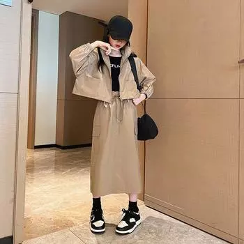 Комплекты одежды для девочек-подростков, детская мода, пальто на молнии + брюки, комплект из 2 предметов, детский спортивный костюм 6, 8, 10, 12, 14 лет 170 чёрный