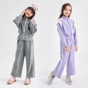 Комплекты одежды для девочек, весенне-осенняя модная подростковая куртка на молнии и брюки, спортивный костюм принцессы из 2 предметов, детская одежда 170 серый