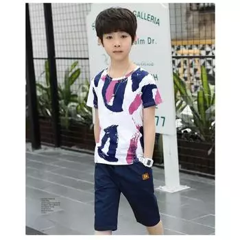 Комплекты одежды для мальчиков, лето 2025 г., хлопковый костюм для подростков 4, 6, 8, 10, 12, 14 лет, детский комплект из рубашки с коротким рукавом и шорт 100