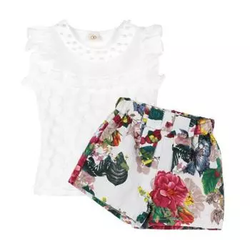Комплекты одежды для маленьких девочек: футболки, топы + короткие штаны с цветочным принтом, наряды для вечеринок XS