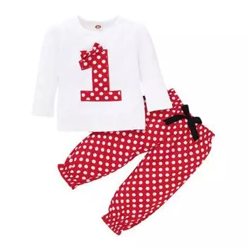 Комплекты одежды для маленьких девочек из 2 предметов, осенне-зимний топ с длинными рукавами и принтом + штаны в горошек, комплект одежды для маленьких девочек, детский спортивный костюм 100