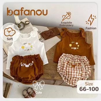Комплекты одежды для маленьких девочек из хлопка, детские вышитые майки, милые шаровары, комплект одежды для маленьких девочек, bafanou 66114 66cm(3-6M)