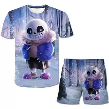 Комплекты одежды для маленьких мальчиков и девочек, футболка с принтом игры Undertale, комплект спортивного костюма, модная детская футболка + шорты, комплект спортивного костюма 100