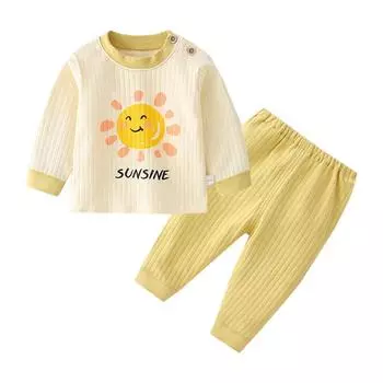 Комплекты одежды с героями мультфильмов для новорожденных девочек и мальчиков на весну, осень и зиму, топ с длинными рукавами + эластичные штаны, комплект нижнего белья из 2 предметов 73cm