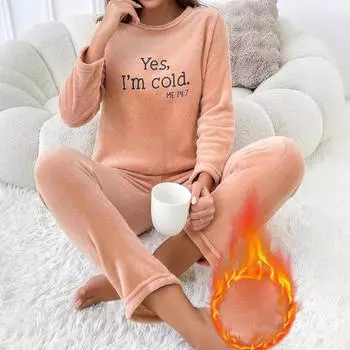 Комплекты пижам для девочек осень-зима, женская пижама с длинными рукавами и милым принтом, теплая пижама из кораллового флиса, домашняя одежда S