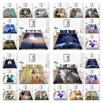 Комплекты покрывал с принтом волка, высококачественный домашний текстиль с животными, пододеяльники размера King Queen с наволочкой UK Single 135x200cm