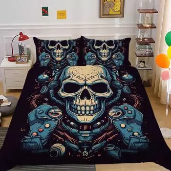 Комплекты постельного белья 3D Череп Цветок Скелет Пододеяльник с принтом Одеяло для размера Queen 2/3 шт. Террор Постельное белье с наволочкой Постельное белье DE 135x200cm