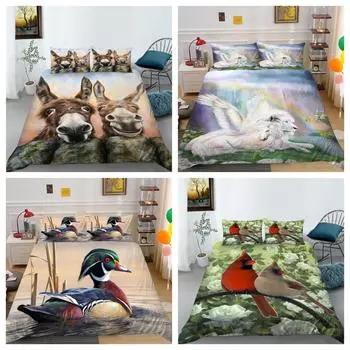 Комплекты постельного белья Декор для спальни Лев Птица Животное Одеяло Набор пододеяльников Single 135x200cm