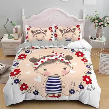 Комплекты постельного белья для девочек с изображением мультфильмов, комплект постельного белья для девочек, пододеяльник, одеяло, комплект постельного белья 135x200cm 2pcs