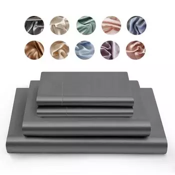 Комплекты постельного белья из 100% шелка Mulberry, роскошный гладкий комплект постельного белья, шелковистая простыня на резинке, плоские простыни, наволочки, можно стирать, высокого класса Single 4pcs