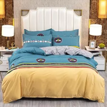 Комплекты постельного белья из четырех предметов, хлопковые пододеяльники, комплекты постельного белья для студентов, общежития, товары для дома и быта 1.5x2m синий