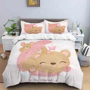 Комплекты постельного белья из полиэстера с принтом «Луна и маленькие животные» с цифровой печатью, покрывало для девочки, комплект постельного белья для подростков, покрывало и 2 наволочки EU single(135x200cm)