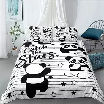 Комплекты постельного белья из полиэстера с рисунком милой панды для детей, комплекты постельного белья для мальчиков и подростков, комплект постельного белья размера «king size» EU single(135x200cm)
