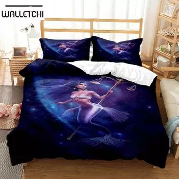 Комплекты постельного белья из полиэстера с цифровым принтом «Зодиак Русалка» для детей, покрывала для мальчиков, комплект постельного белья для подростков EU Single 135x200cm