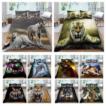 Комплекты постельного белья крутой тигровый принт, пододеяльники, постельное белье для подростков, спальня, наволочка, дышащие покрывала UK Single 135x200cm