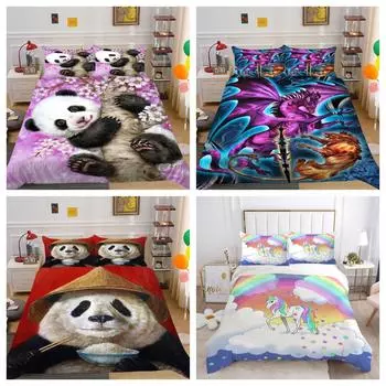 Комплекты постельного белья панда милый кот домашний комплект постельного белья пододеяльник набор наволочка Single 135x200cm