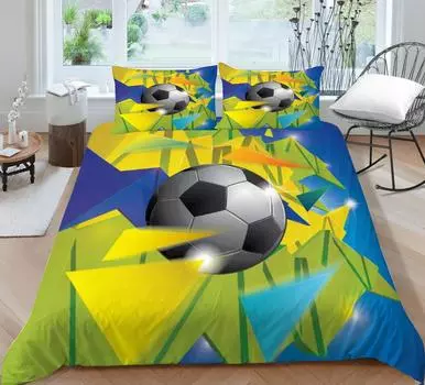 Комплекты постельного белья Пододеяльник Комплект постельного белья 3D Футбол Дизайн Домашний декор Спальня Постельное белье Наволочка Single 135x200cm