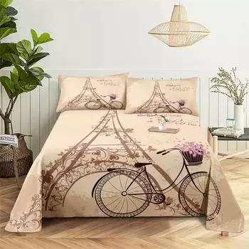 Комплекты постельного белья Простыня с принтом Эйфелевой башни Модный дизайн Двуспальная простыня для мальчиков и девочек Комплект простыней и наволочек 150X230cm(2Pcs)