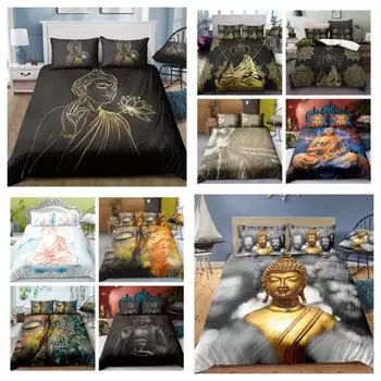 Комплекты постельного белья с 3D принтом буддизма, постельное белье в китайском стиле для дома, спальни, детское пододеяльник из микрофибры, королевский размер, декор для спальни UK Single 135x200cm