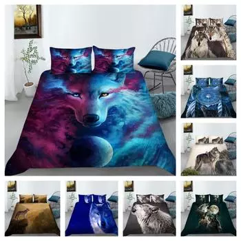 Комплекты постельного белья с 3D волком, крутой, удобный дышащий пододеяльник из полиэстера, домашнее постельное белье, комплект покрывал для детей и взрослых Single 135x200cm