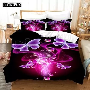 Комплекты постельного белья с 3D-бабочками, пододеяльник с наволочкой, двуспальная кровать, двуспальная кровать, постельное белье размера «king-size» US Queen(228x228cm